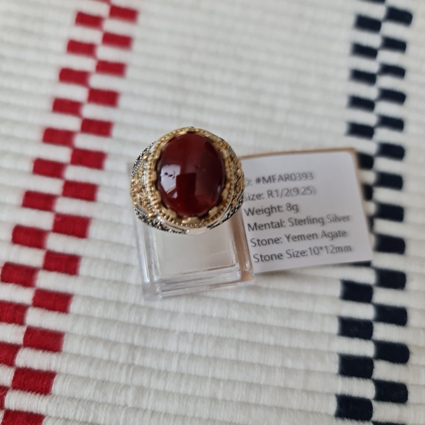 Yemeni Rare Genuine Agate 925 Silver Men's Ring MFAR0393