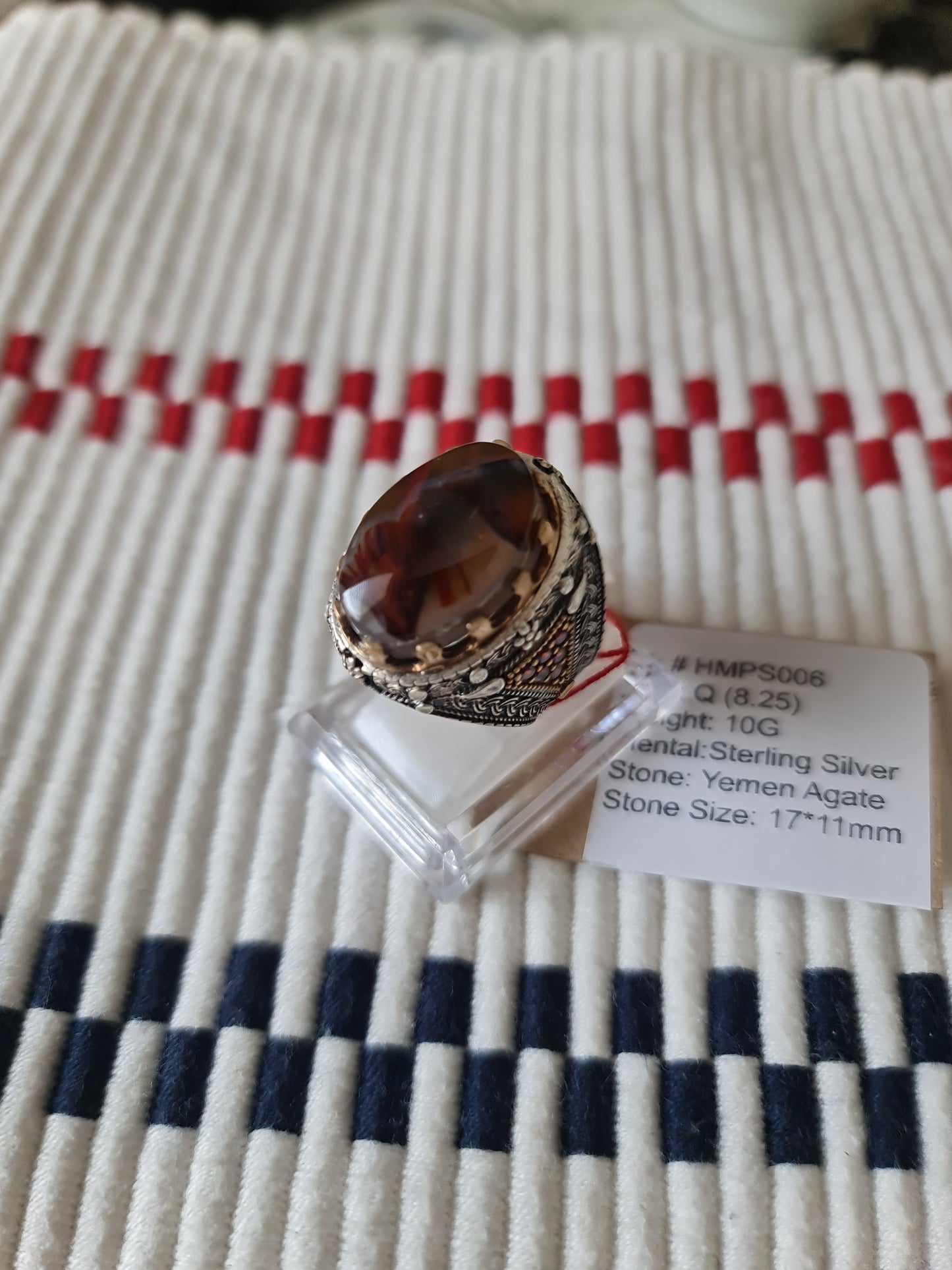 Yemeni Rare Genuine Agate 925 Silver Men's Ring HMPS006