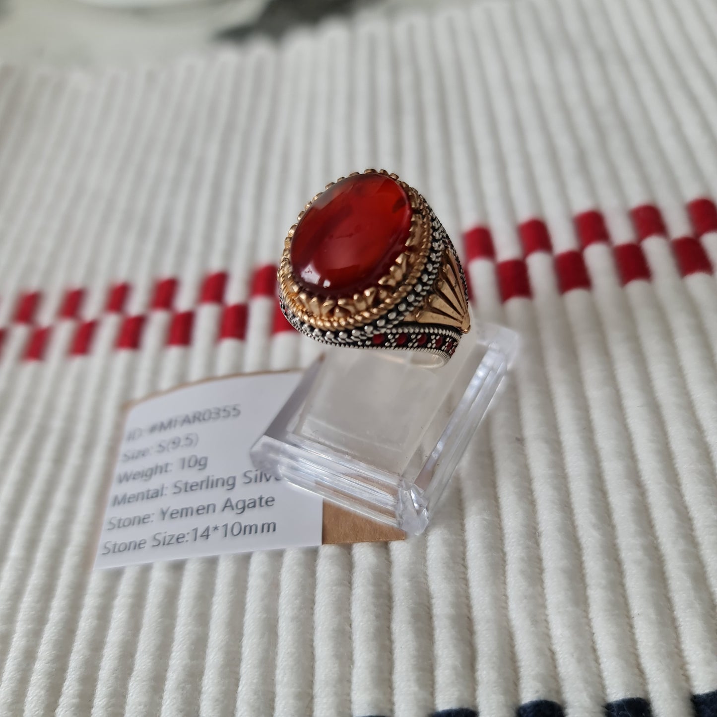 Yemeni Rare Genuine Agate 925 Silver Men's Ring MFAR0355