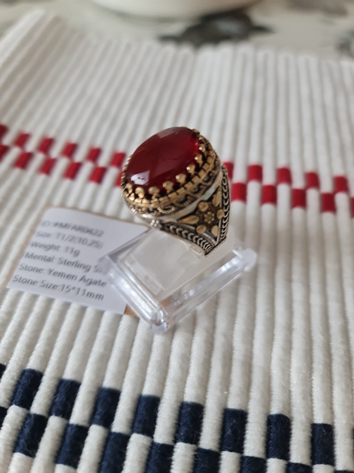 Yemeni Rare Genuine Agate 925 Silver Men's Ring MFAR0422