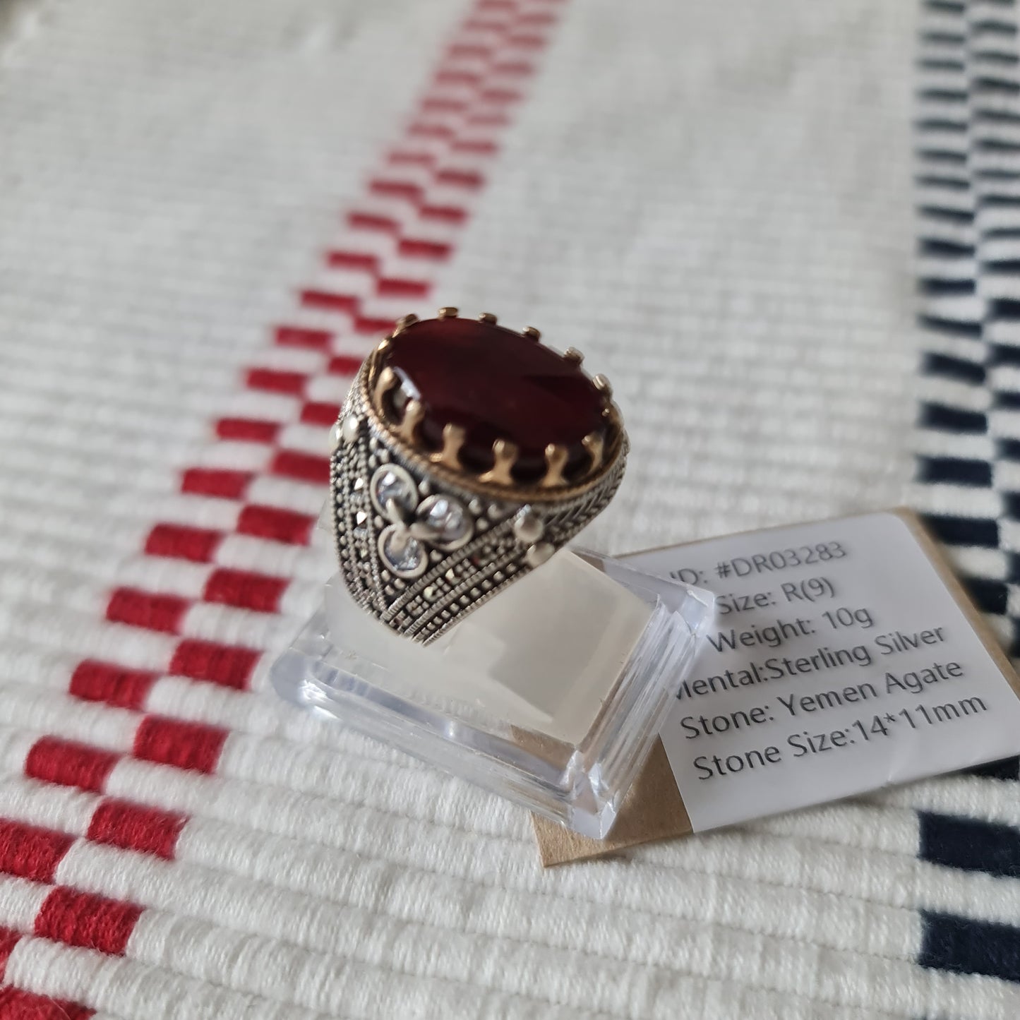 Yemeni Rare Genuine Agate 925 Silver Men's Ring DR03283