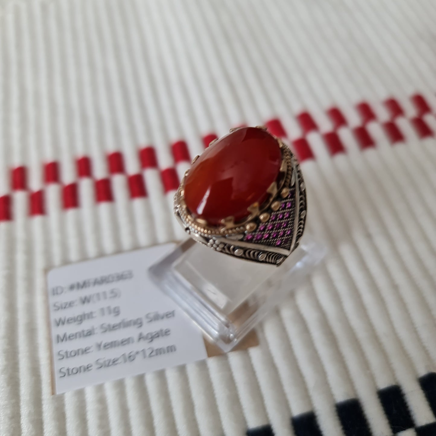 Yemeni Rare Genuine Agate 925 Silver Men's Ring MFAR0363