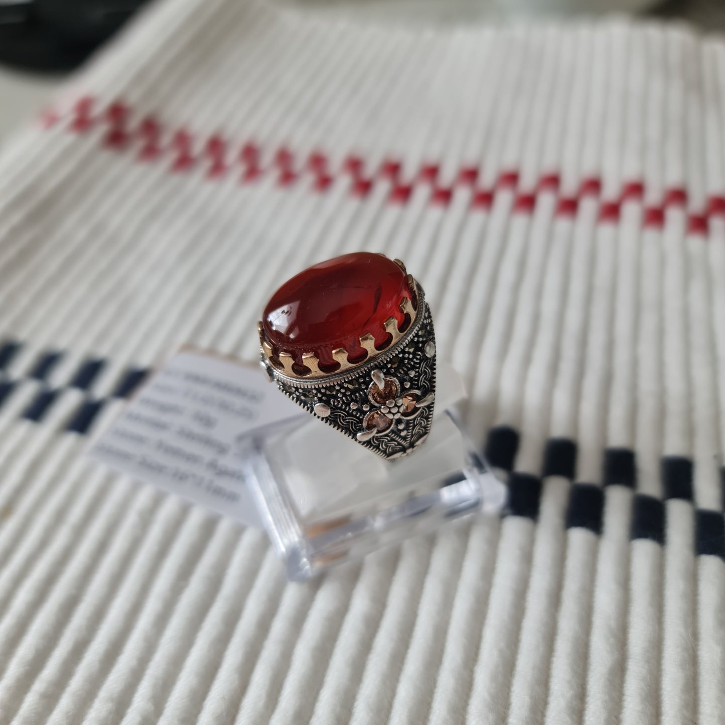 Yemeni Rare Genuine Agate 925 Silver Men's Ring MFAR0432