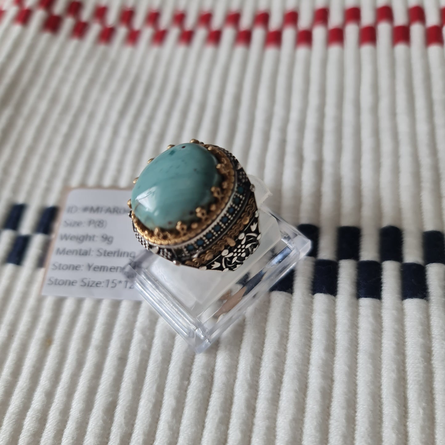 Yemeni Rare Genuine Agate 925 Silver Men's Ring MFAR0438