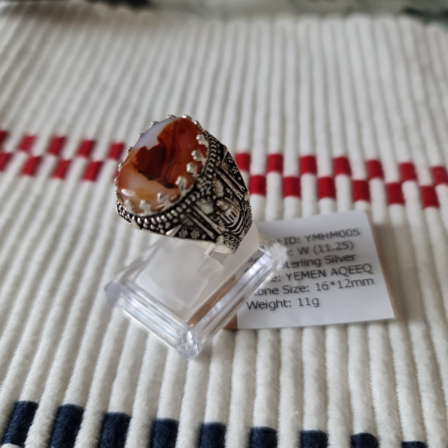 Yemeni Rare Genuine Agate 925 Silver Men's Ring YMHM005