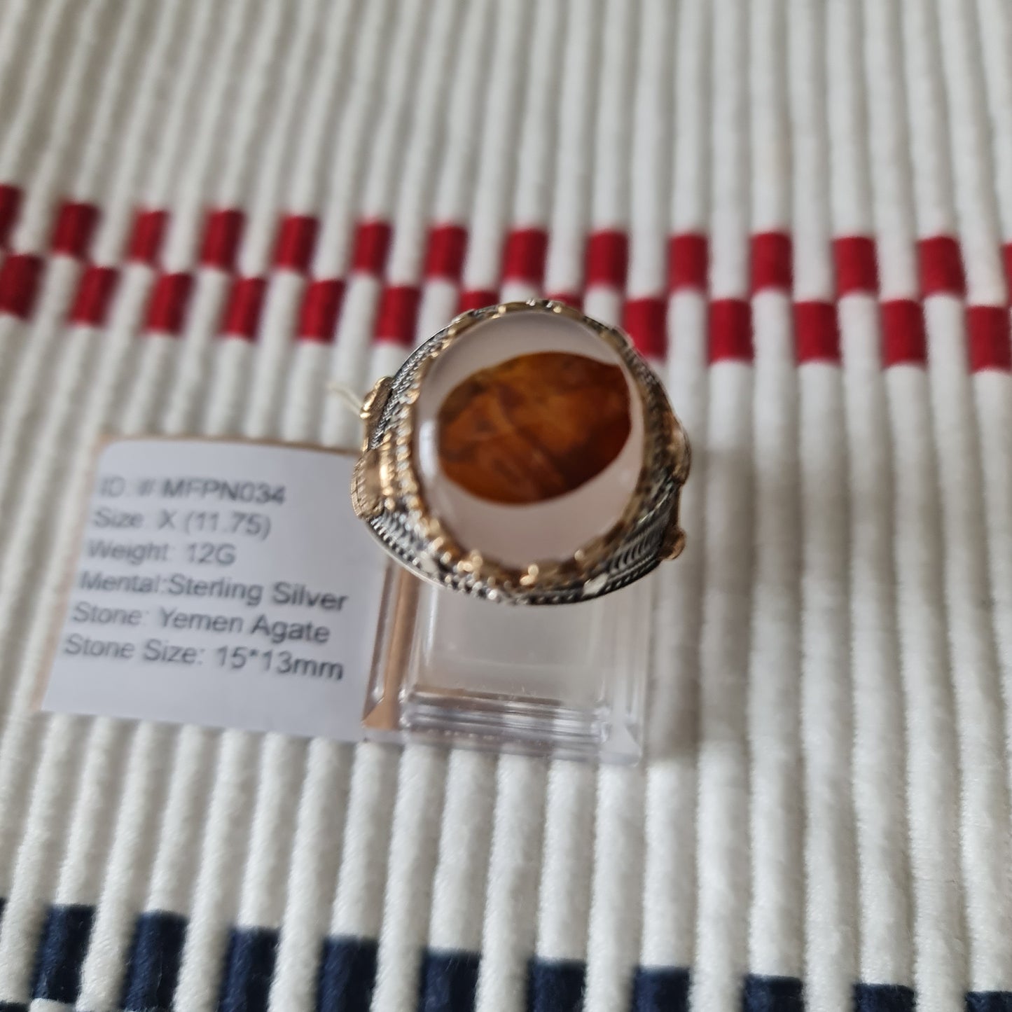 Yemeni Rare Genuine Agate 925 Silver Men's Ring MFPN034