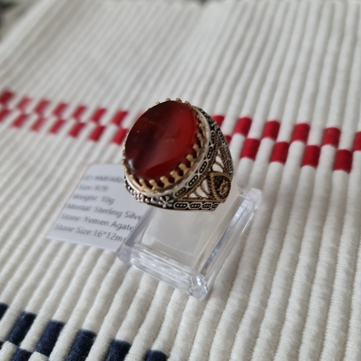Yemeni Rare Genuine Agate 925 Silver Men's Ring MFAR0418