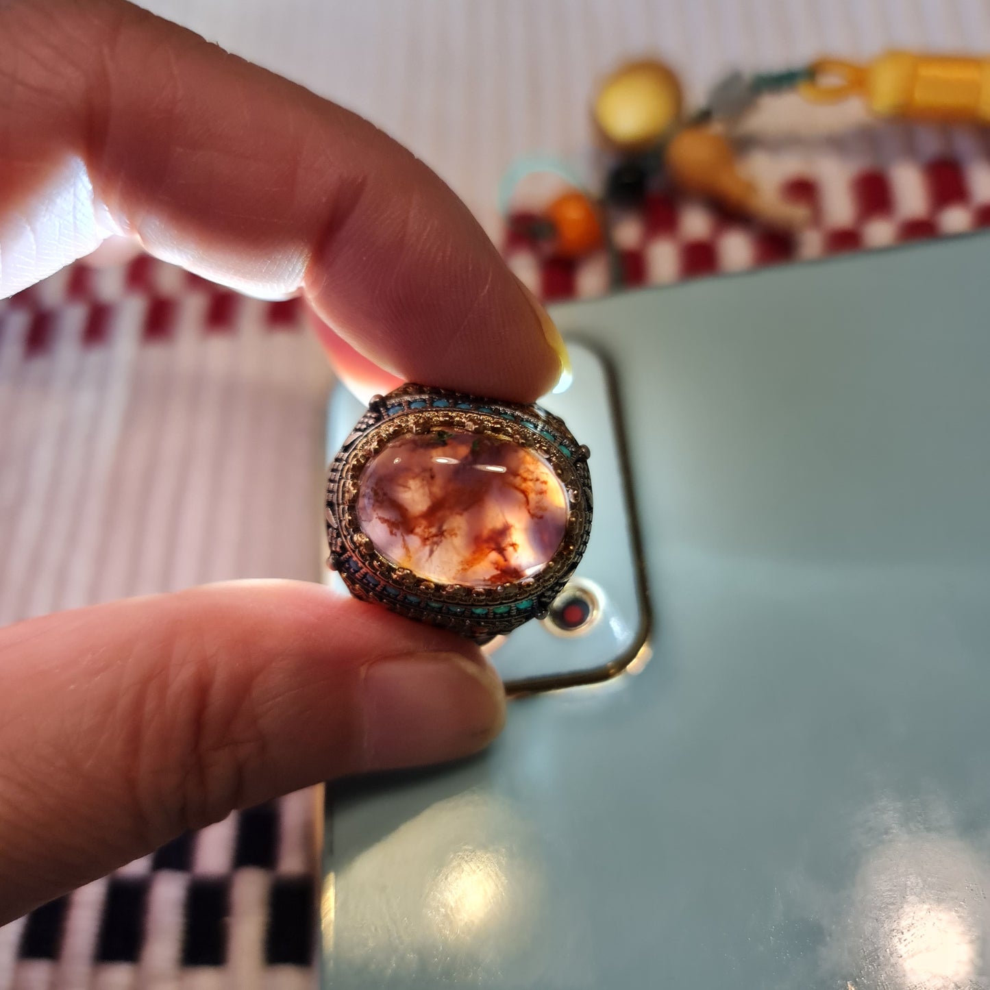Yemeni Rare Genuine Agate 925 Silver Men's Ring KHY230337
