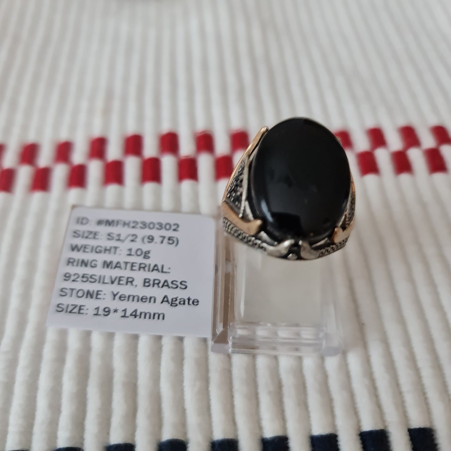 Anillo yemení de ágata genuina de plata 925 para hombre, raro, MFH230302