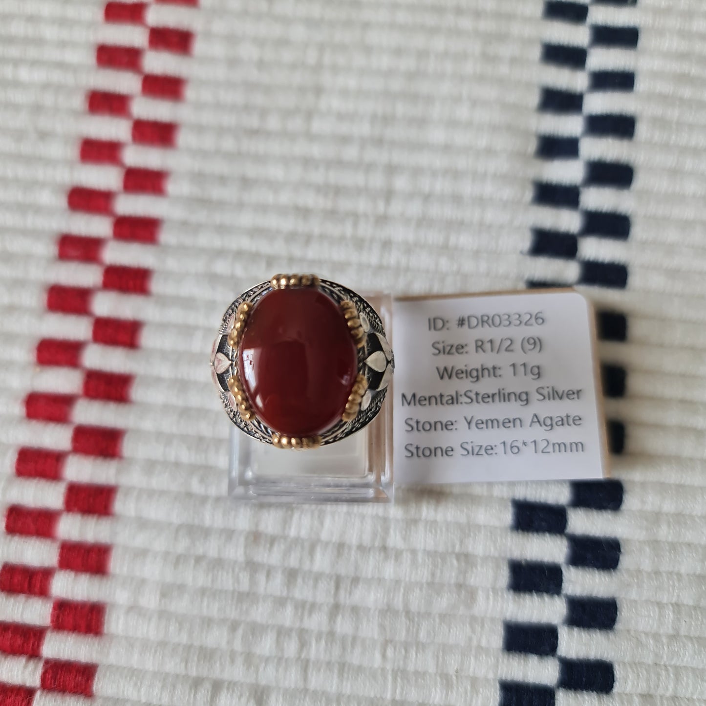 Yemeni Rare Genuine Agate 925 Silver Men's Ring DR03326