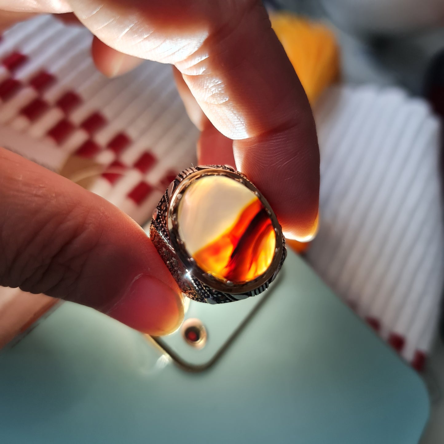 Yemeni Rare Genuine Agate 925 Silver Men's Ring MFPN015
