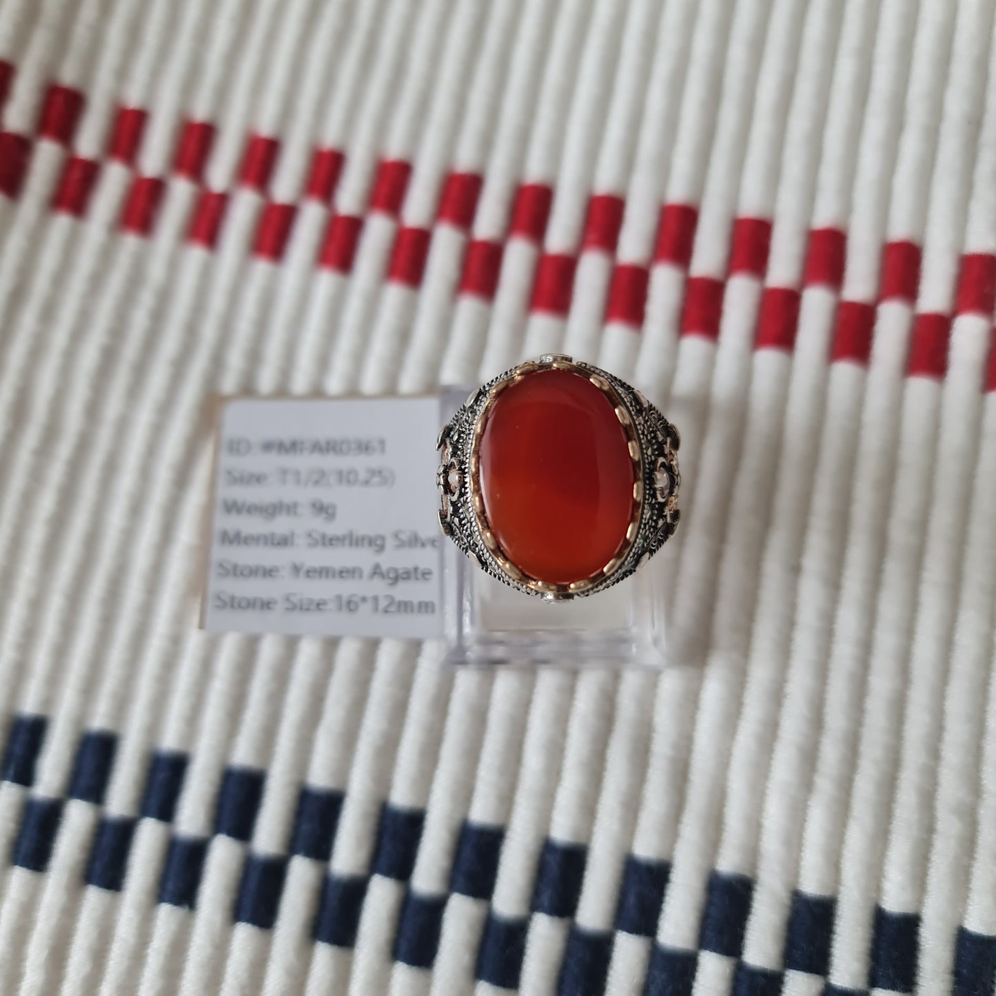 Yemeni Rare Genuine Agate 925 Silver Men's Ring MFAR0361
