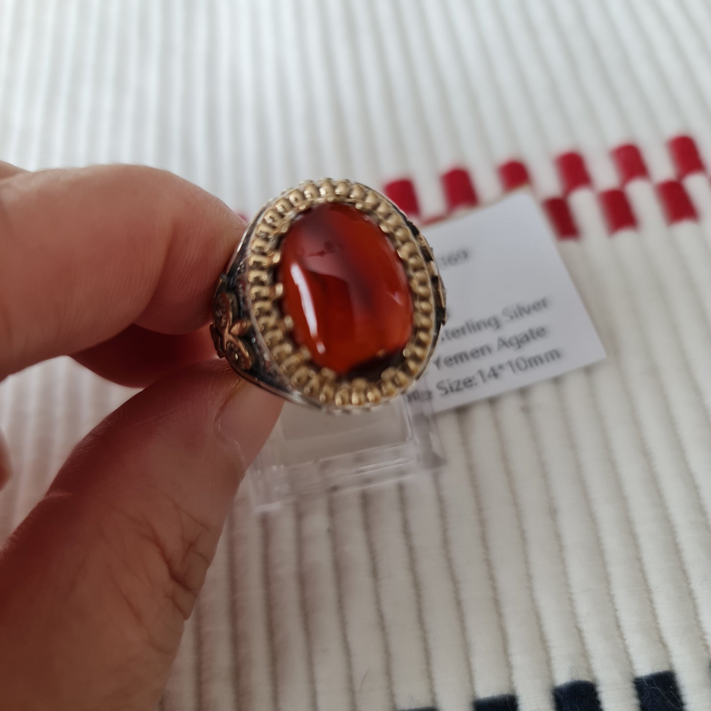 Yemeni Rare Genuine Agate 925 Silver Men's Ring MFAR0369