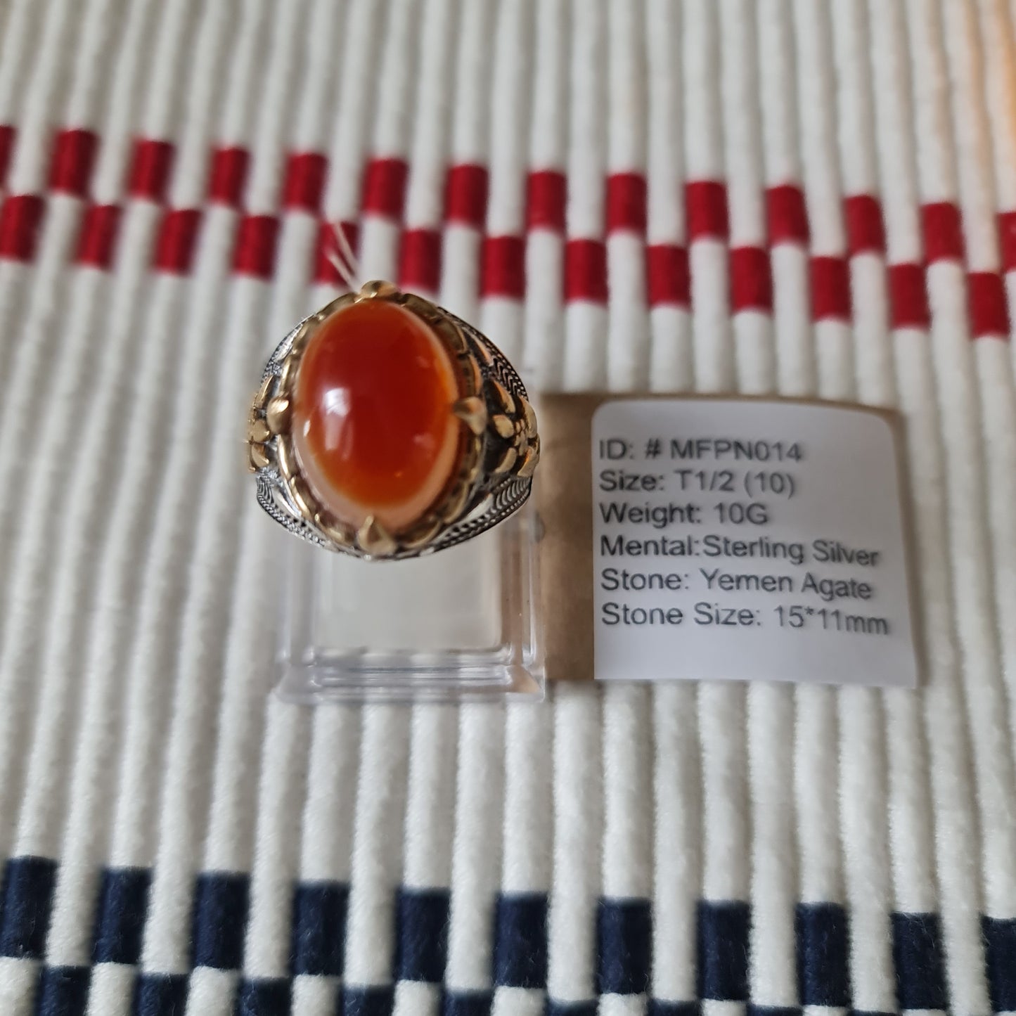 Yemeni Rare Genuine Agate 925 Silver Men's Ring MFPN014