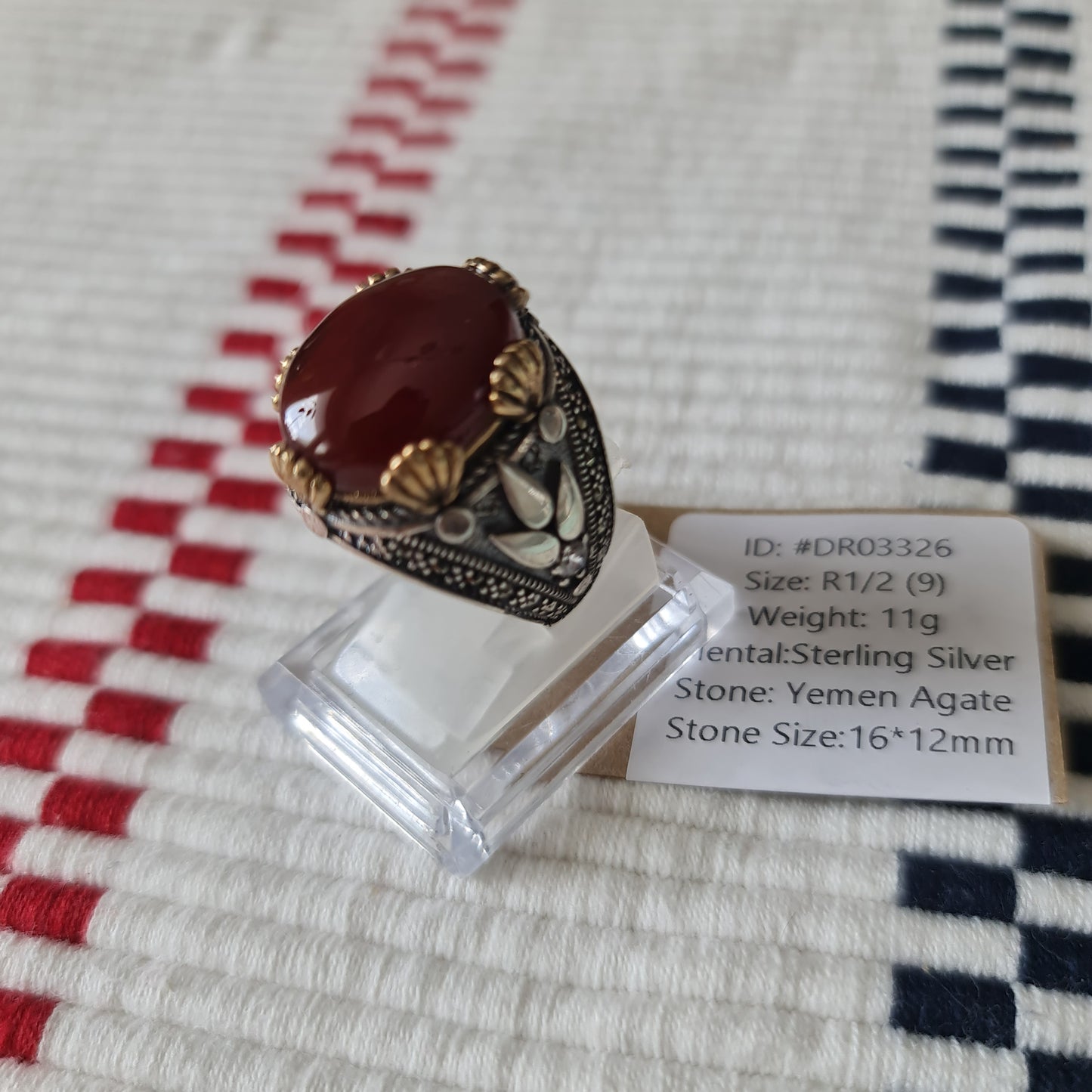 Yemeni Rare Genuine Agate 925 Silver Men's Ring DR03326
