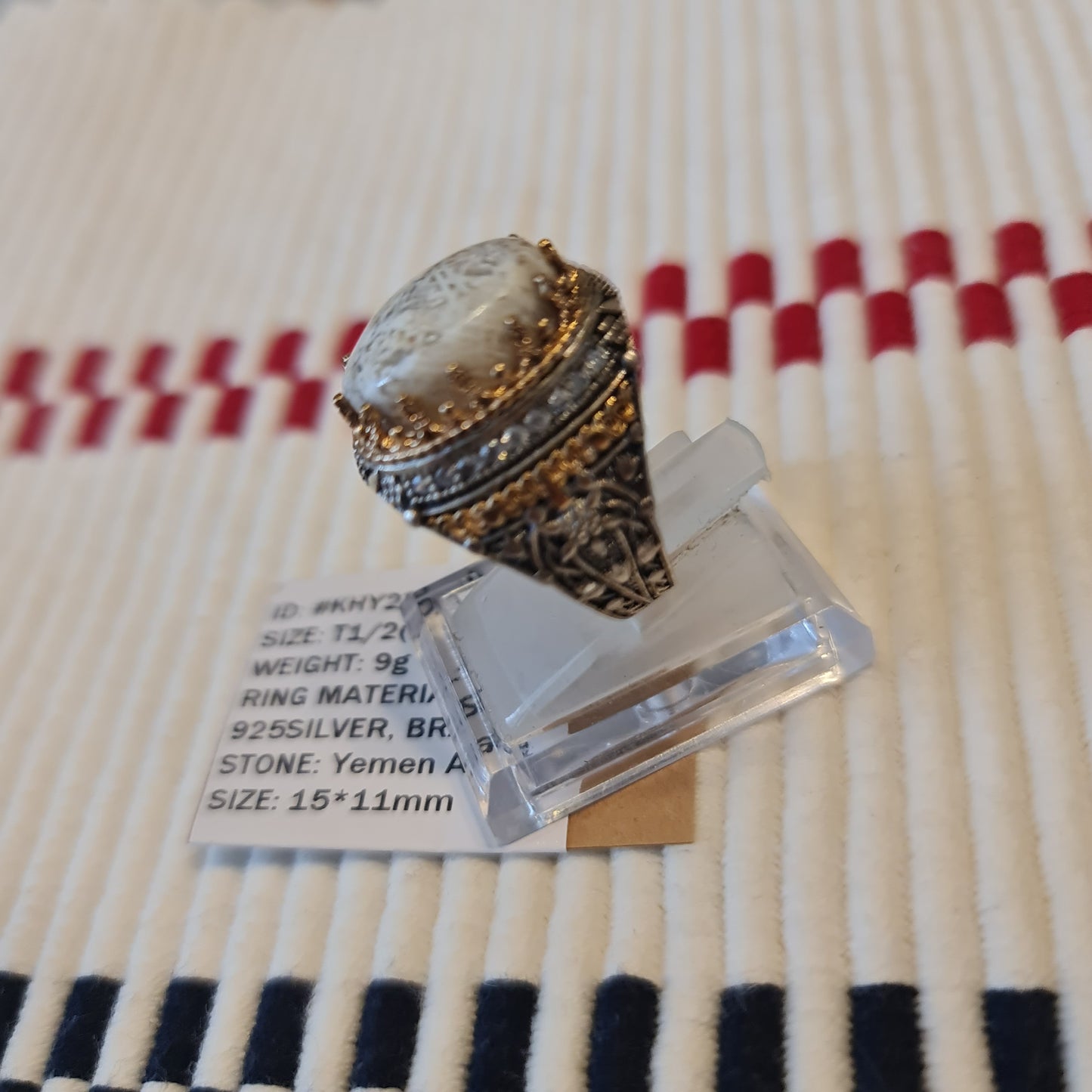 Yemeni Rare Genuine Agate 925 Silver Men's Ring KHY230328