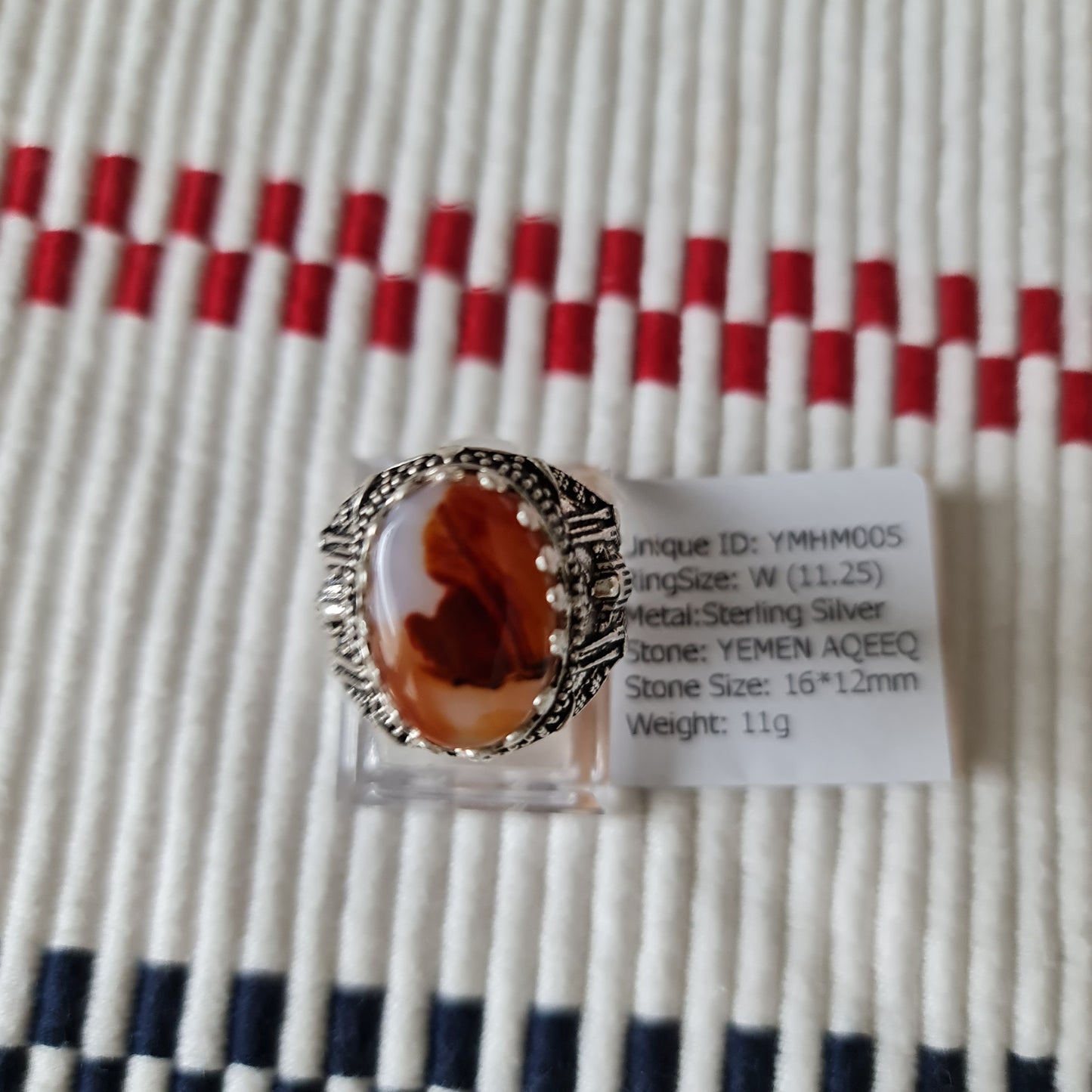 Yemeni Rare Genuine Agate 925 Silver Men's Ring YMHM005