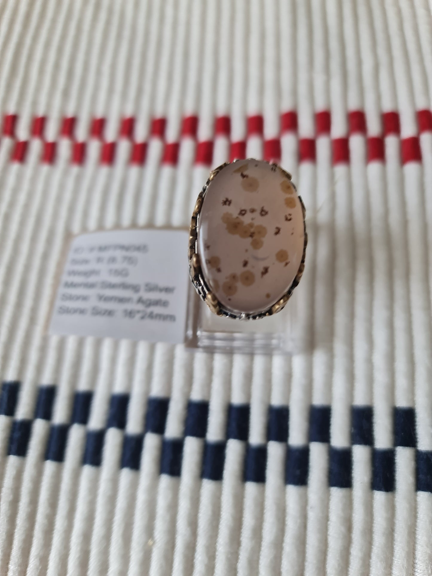 Yemeni Rare Genuine Agate 925 Silver Men's Ring MFPN045