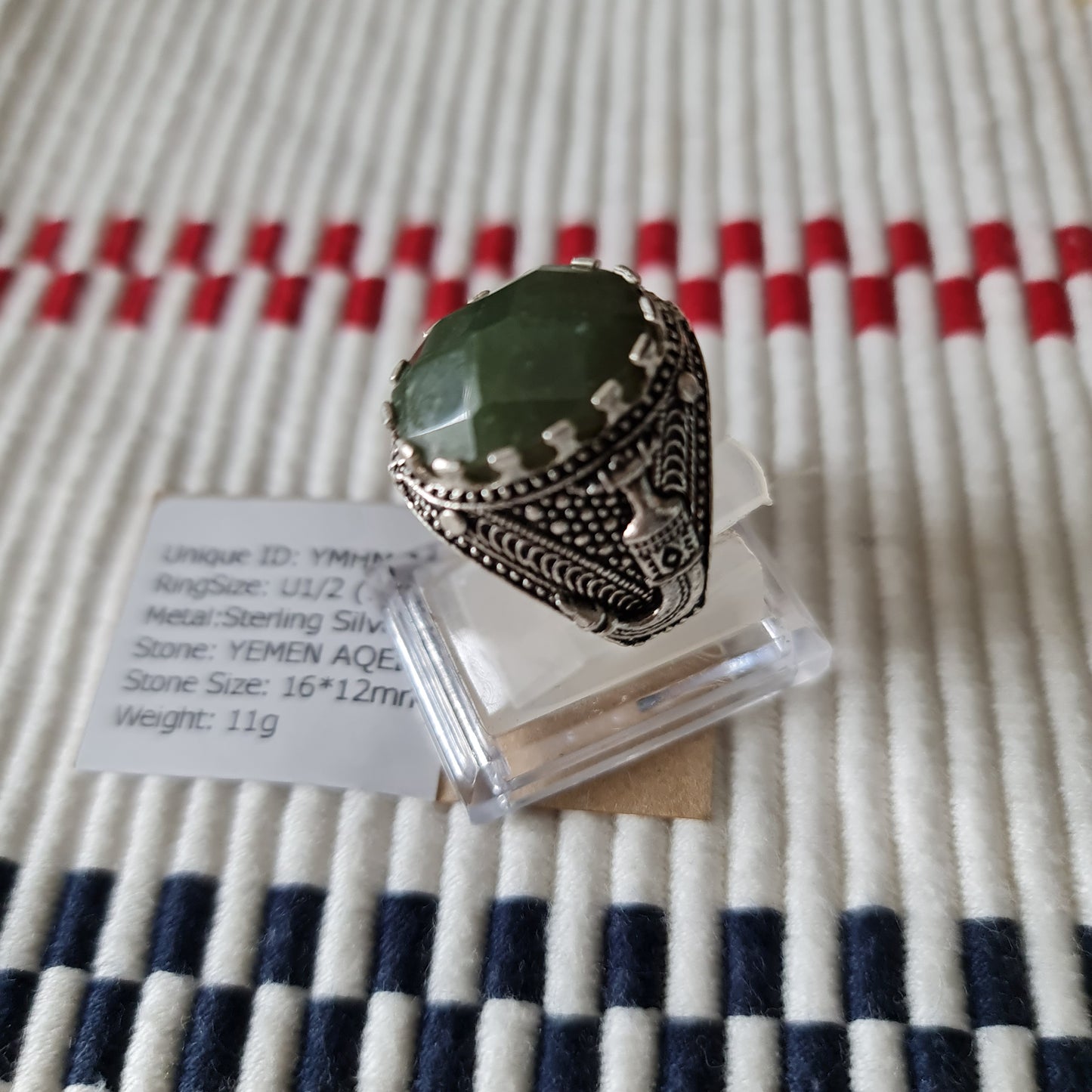 Yemeni Rare Genuine Agate 925 Silver Men's Ring YMHM011