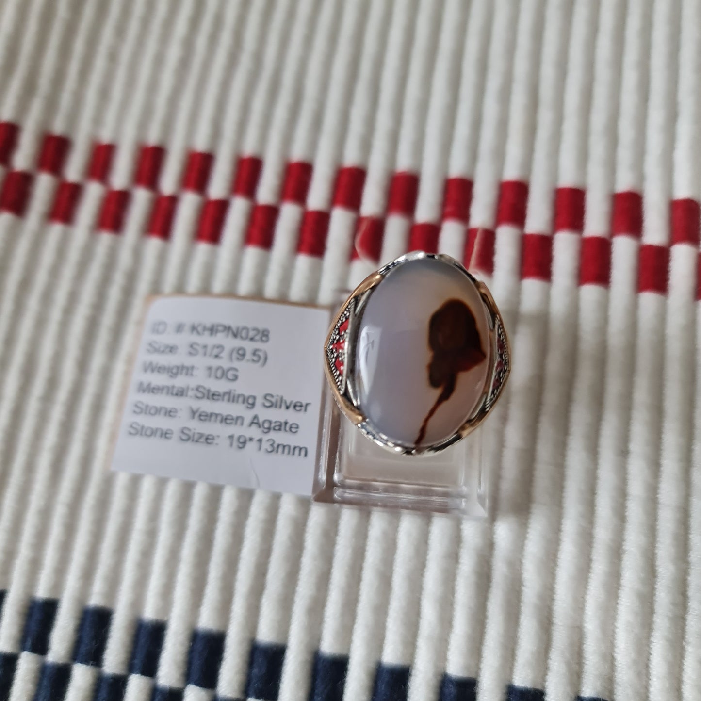 Yemeni Rare Genuine Agate 925 Silver Men's Ring KHPN028