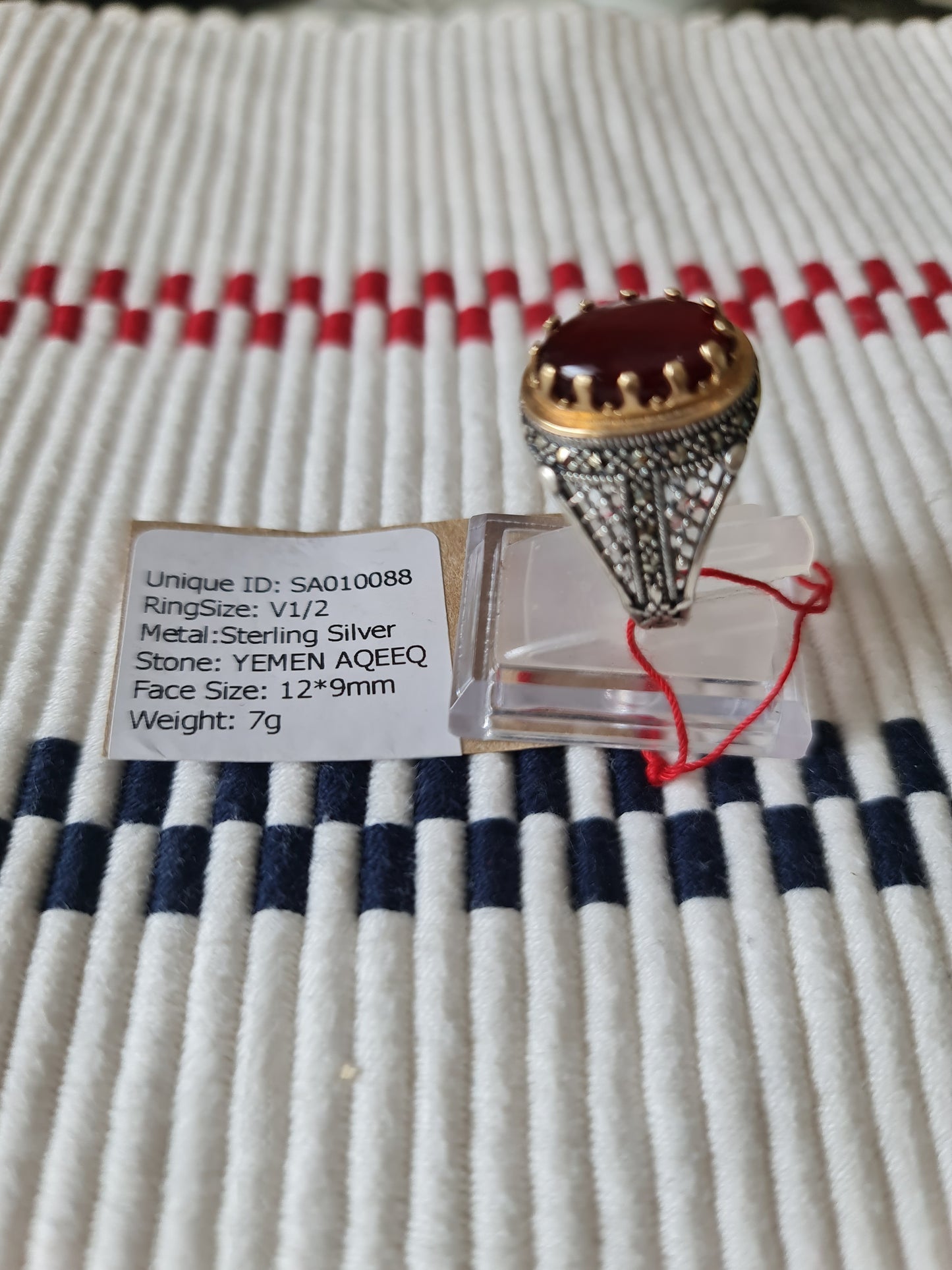 Yemeni Rare Genuine Agate 925 Silver Men's Ring SA0100588