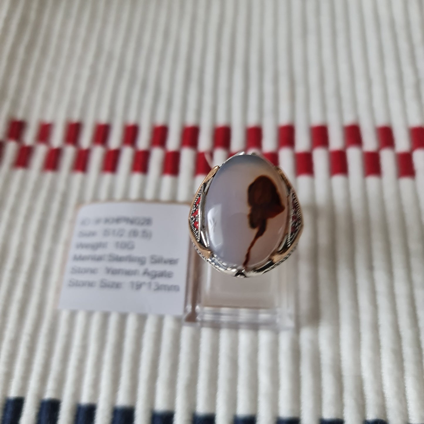 Yemeni Rare Genuine Agate 925 Silver Men's Ring KHPN028