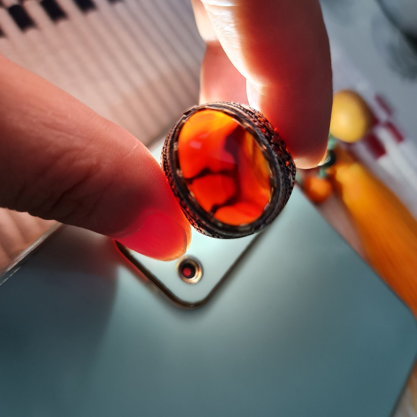 Yemeni Rare Genuine Agate 925 Silver Men's Ring MFAR0349