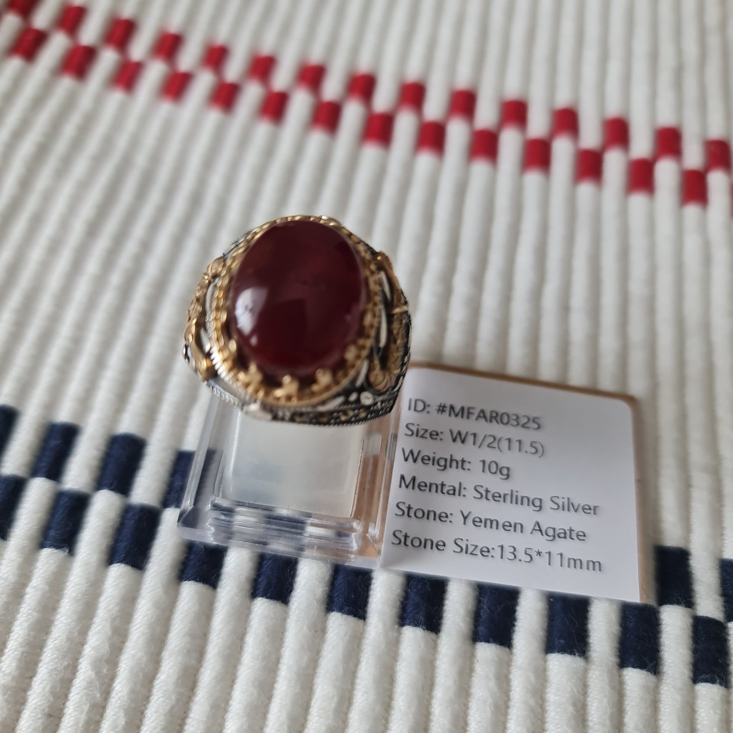 Yemeni Rare Genuine Agate 925 Silver Men's Ring MFAR0325