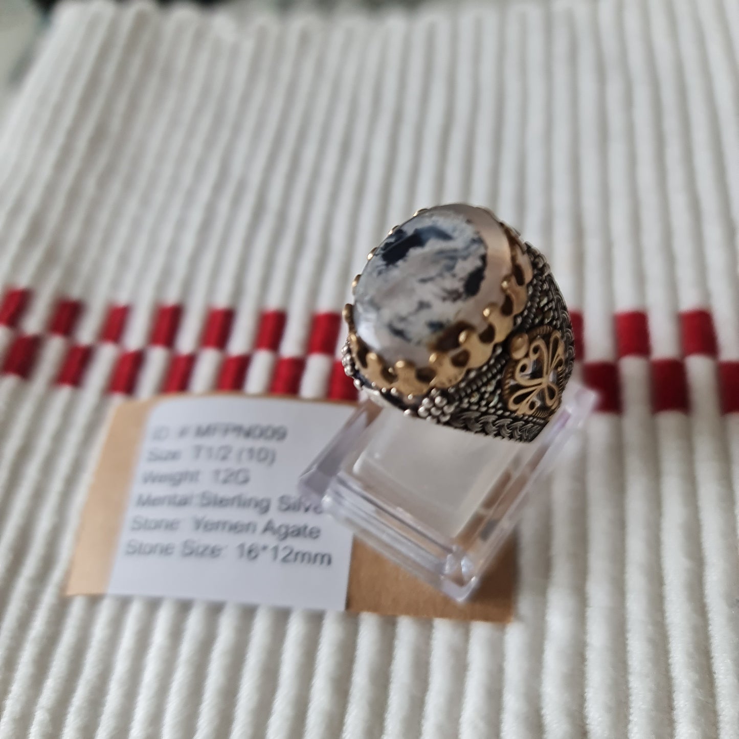 Yemeni Rare Genuine Agate 925 Silver Men's Ring MFPN009