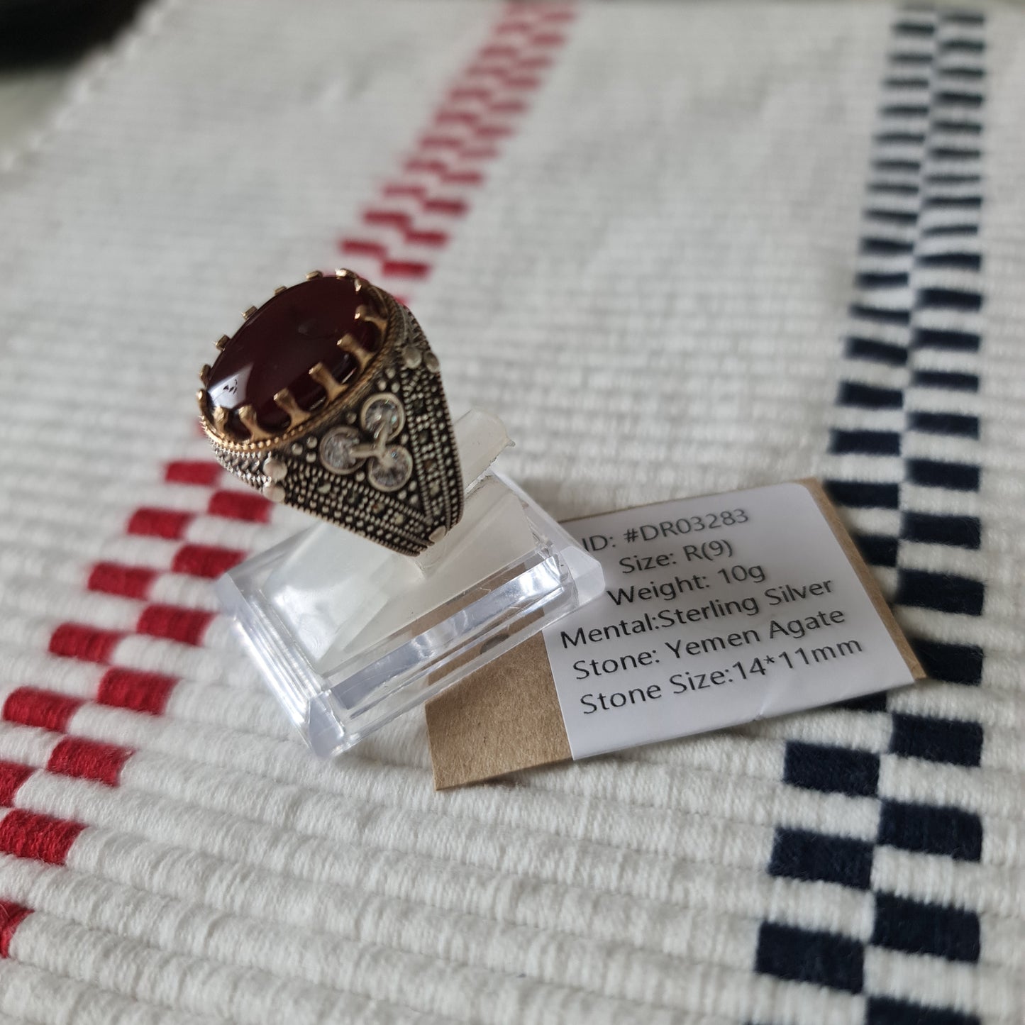 Yemeni Rare Genuine Agate 925 Silver Men's Ring DR03283