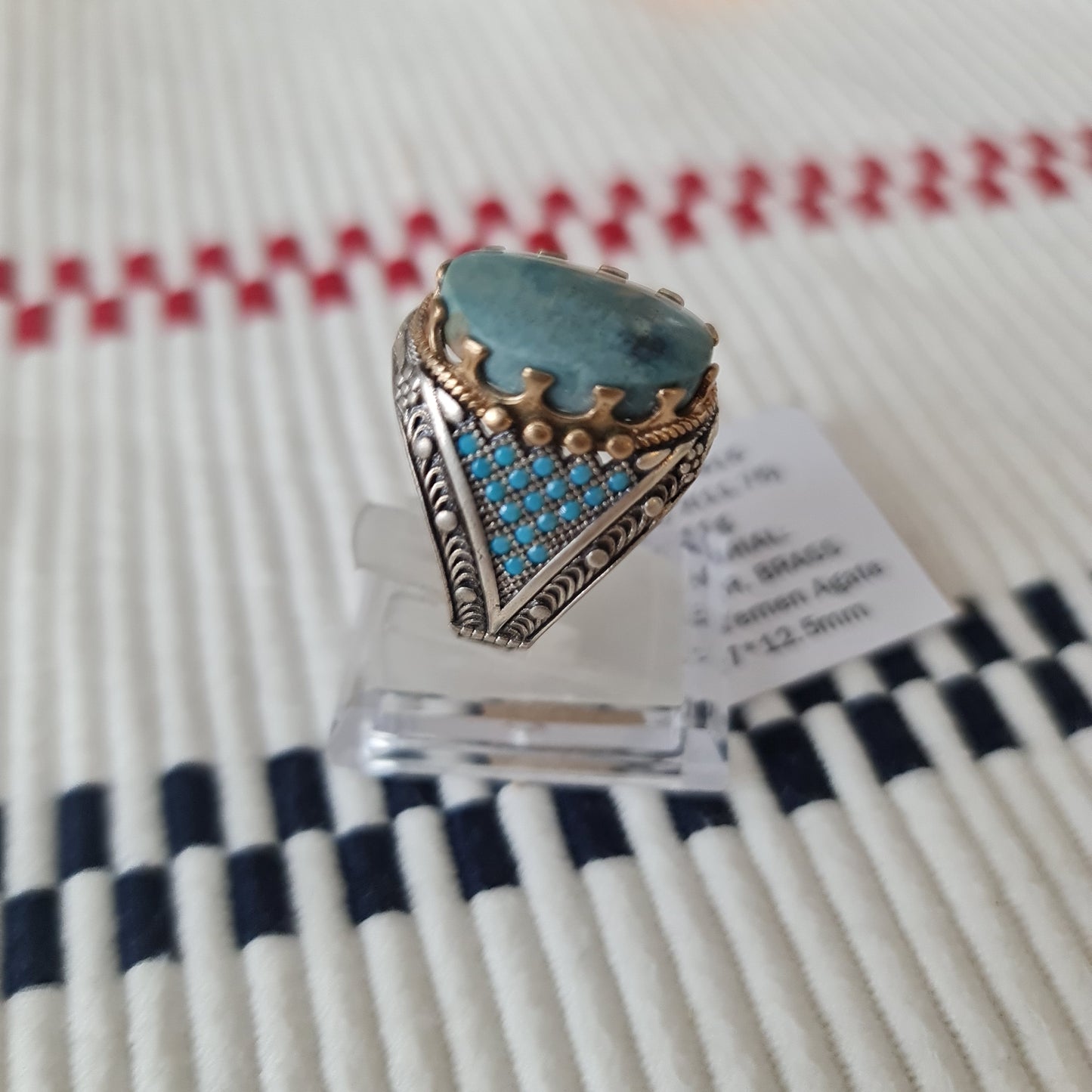 Anillo yemení de ágata genuina de plata 925 para hombre, raro, MFH230615