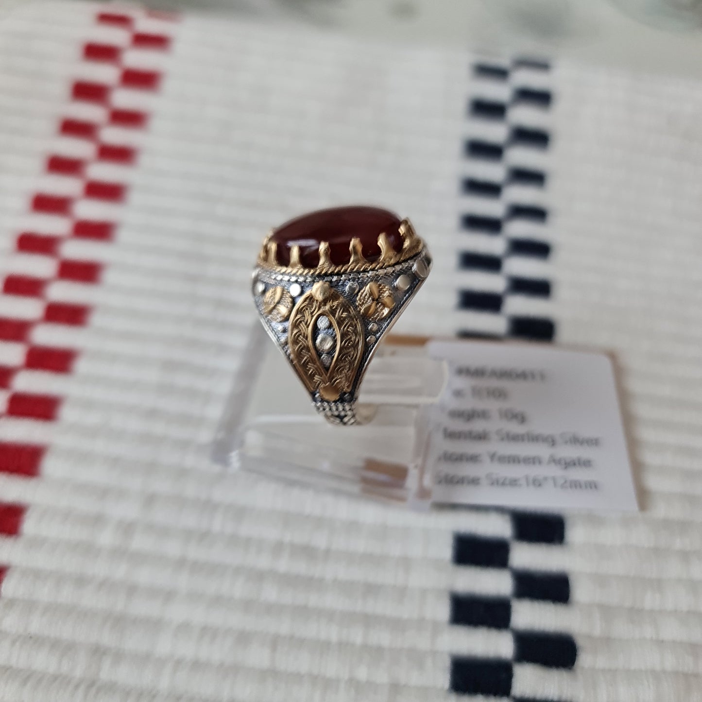 Yemeni Rare Genuine Agate 925 Silver Men's Ring MFAR0411