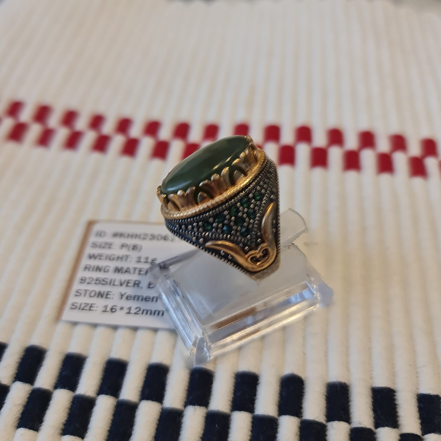 Yemeni Rare Genuine Agate 925 Silver Men's Ring KHH230617
