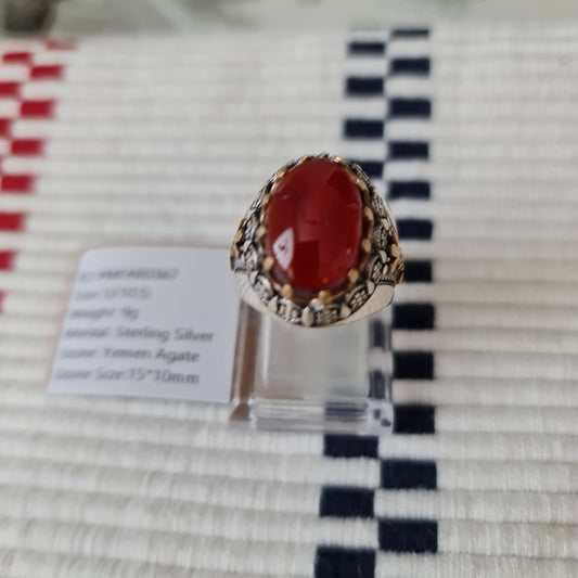 Yemeni Rare Genuine Agate 925 Silver Men's Ring MFAR0367