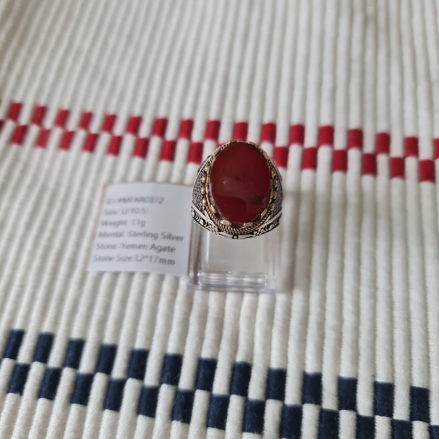 Yemeni Rare Genuine Agate 925 Silver Men's Ring MFAR0372