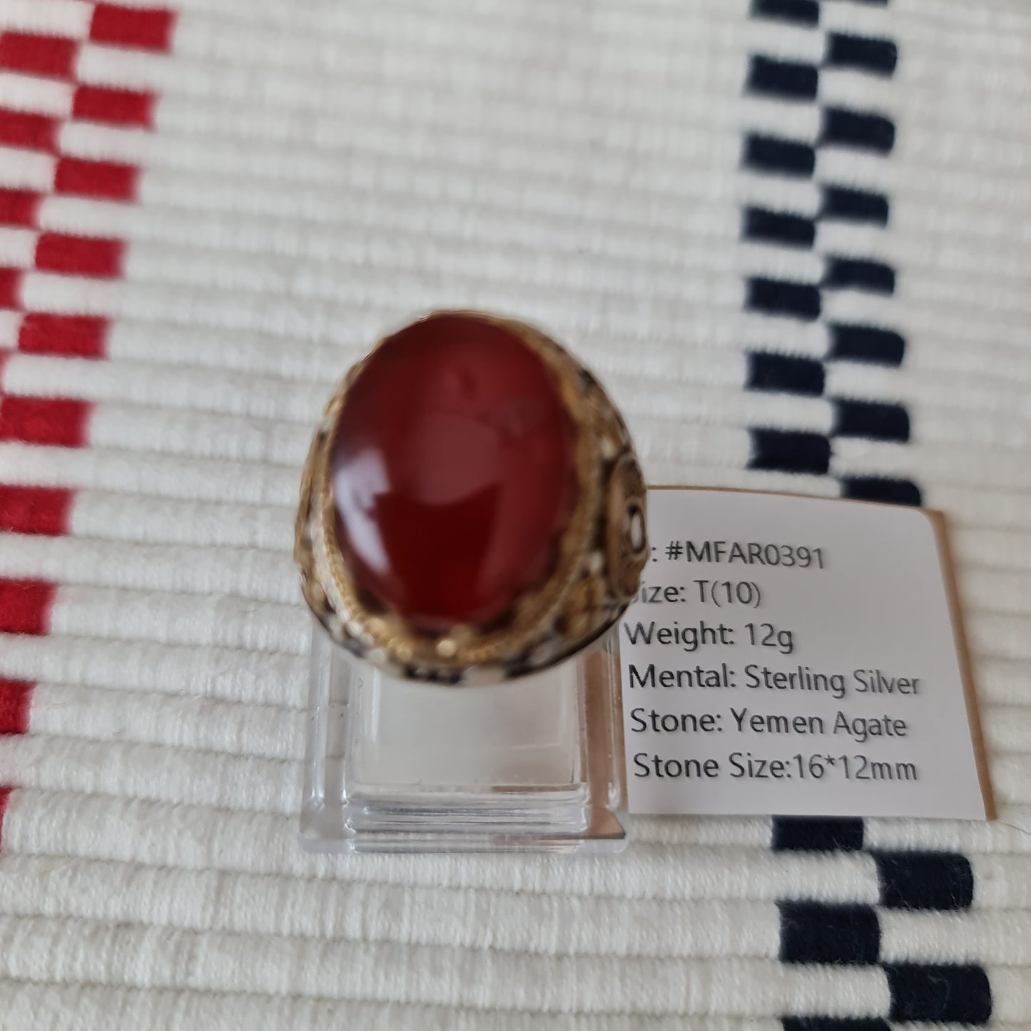 Yemeni Rare Genuine Agate 925 Silver Men's Ring MFAR0391