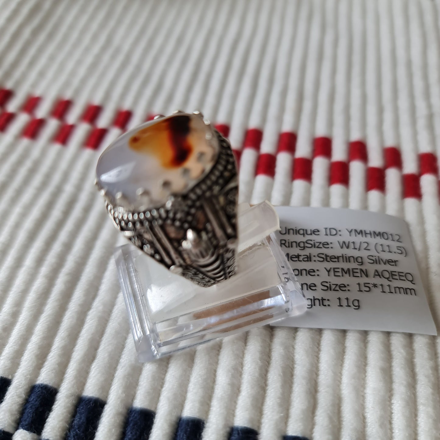 Yemeni Rare Genuine Agate 925 Silver Men's Ring YMHM012