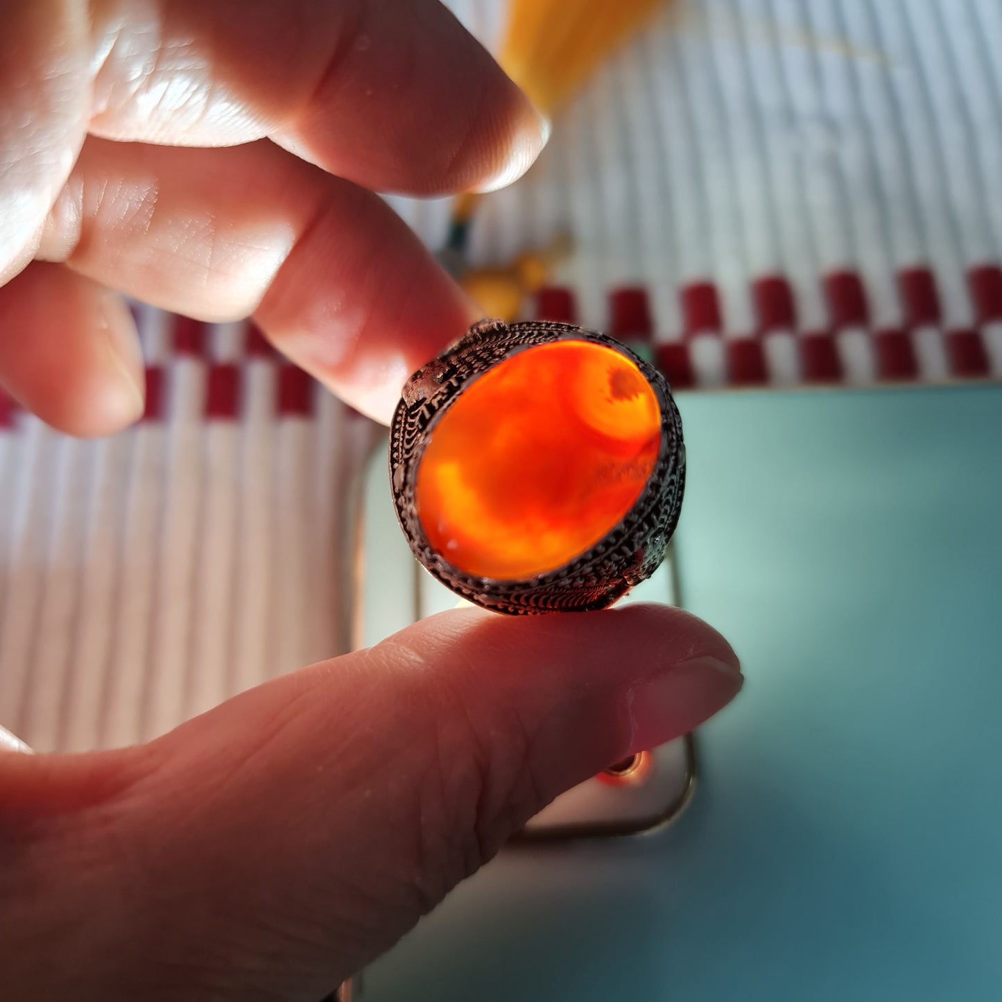 Yemeni Rare Genuine Agate 925 Silver Men's Ring MFAR0381