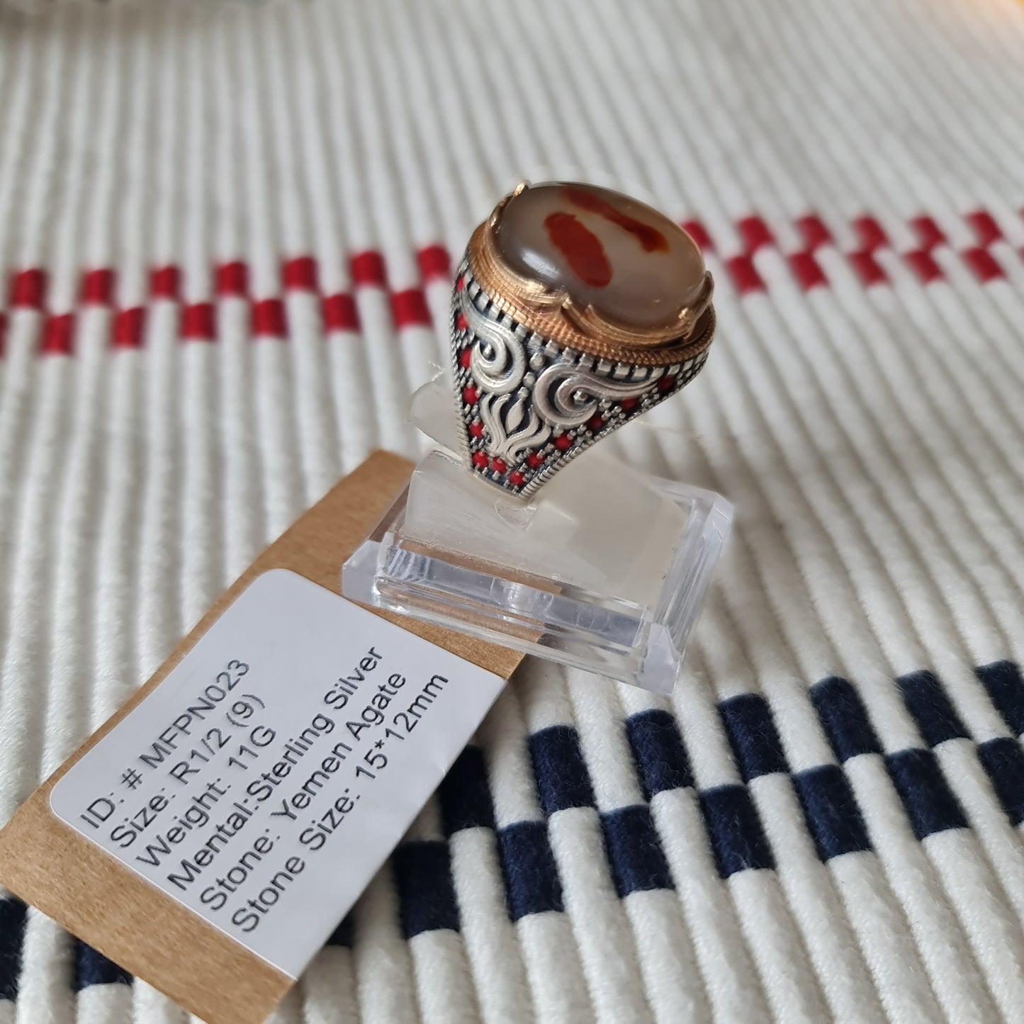 Yemeni Rare Genuine Agate 925 Silver Men's Ring MFPN023
