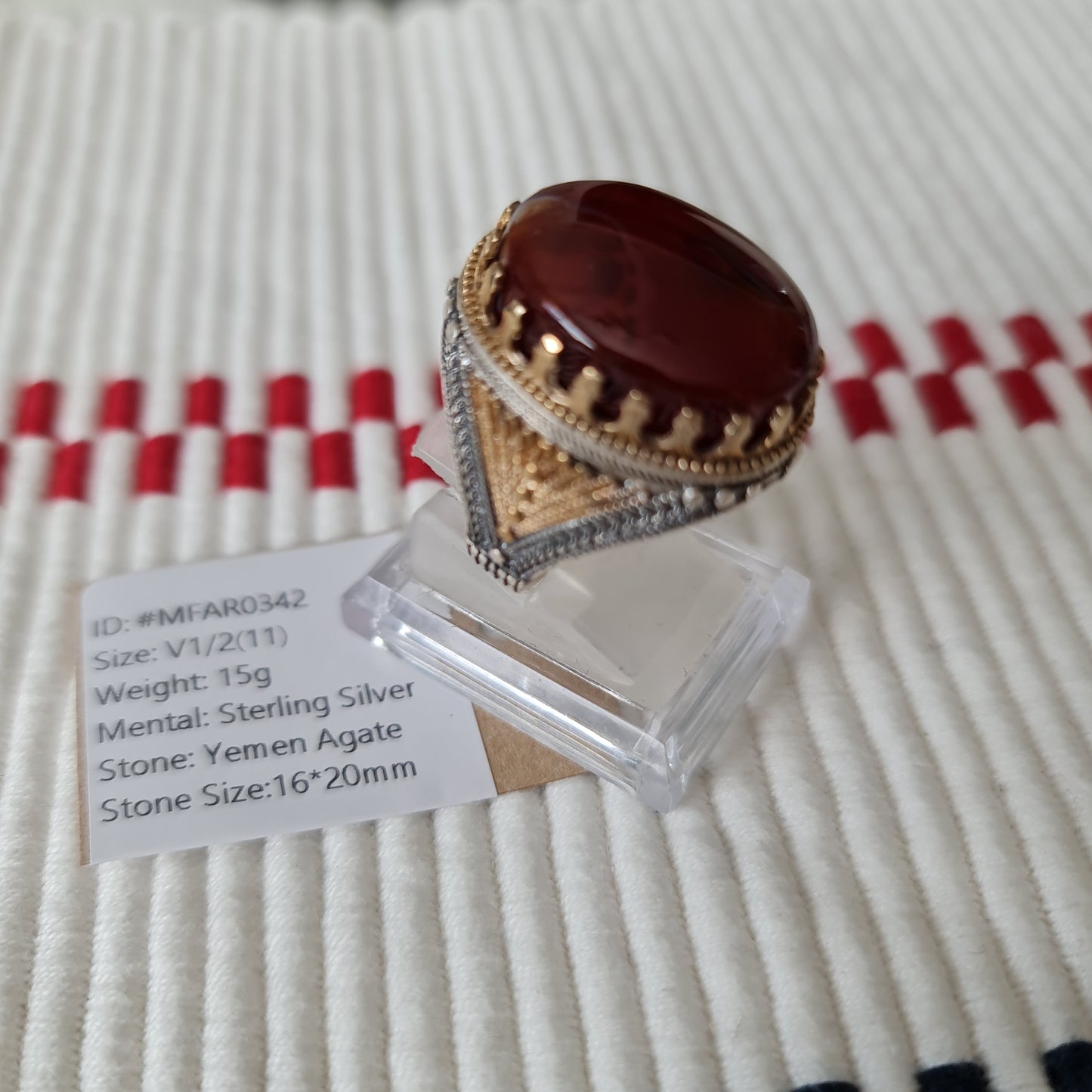Yemeni Rare Genuine Agate 925 Silver Men's Ring MFAR0342
