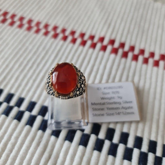 Yemeni Rare Genuine Agate 925 Silver Men's Ring DR03285