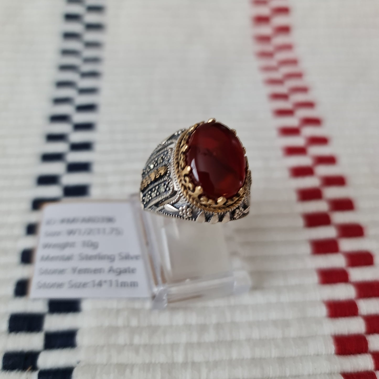 Yemeni Rare Genuine Agate 925 Silver Men's Ring MFAR0396