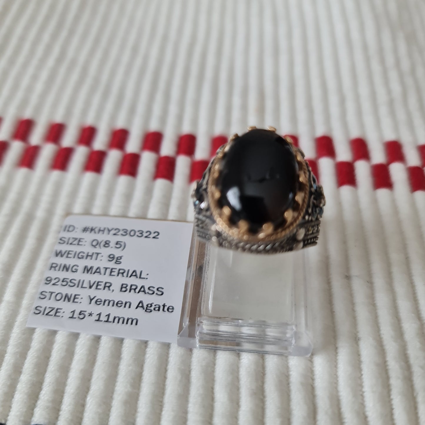 Yemeni Rare Genuine Agate 925 Silver Men's Ring KHY230322