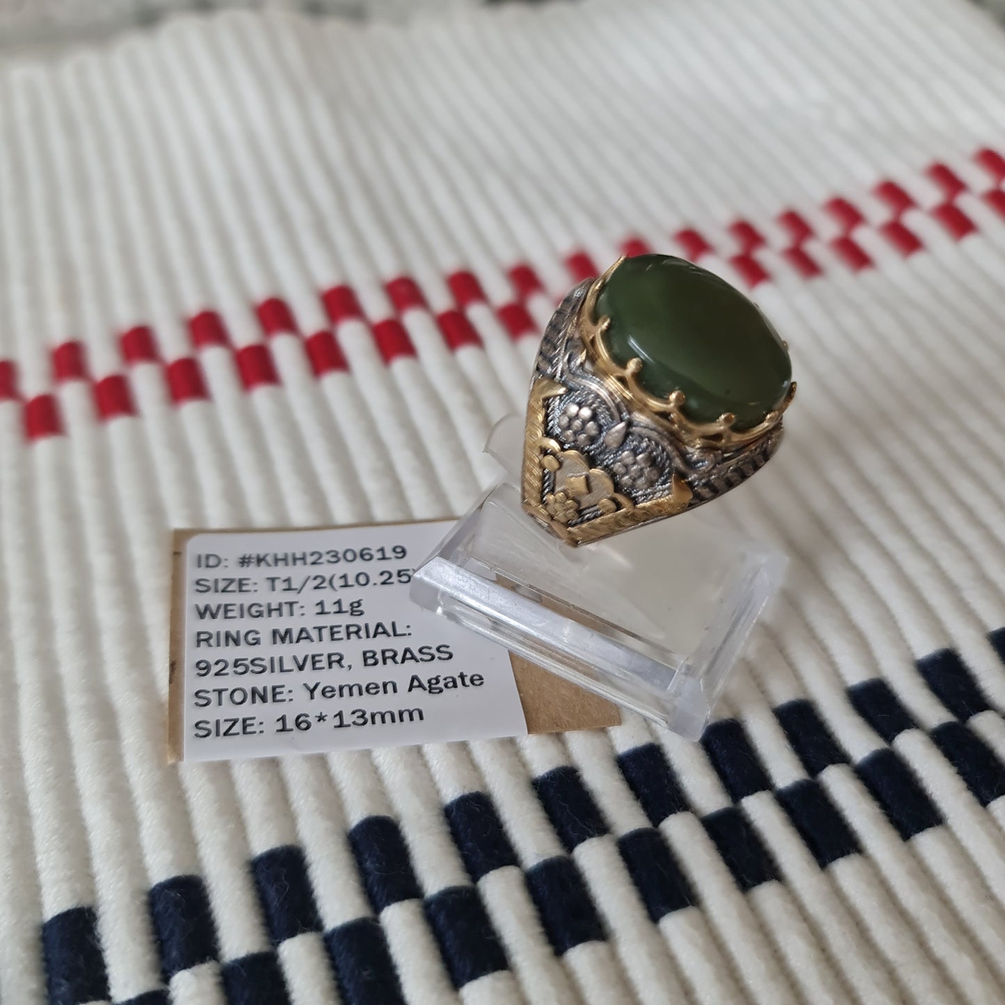 Yemeni Rare Genuine Agate 925 Silver Men's Ring KHH230619