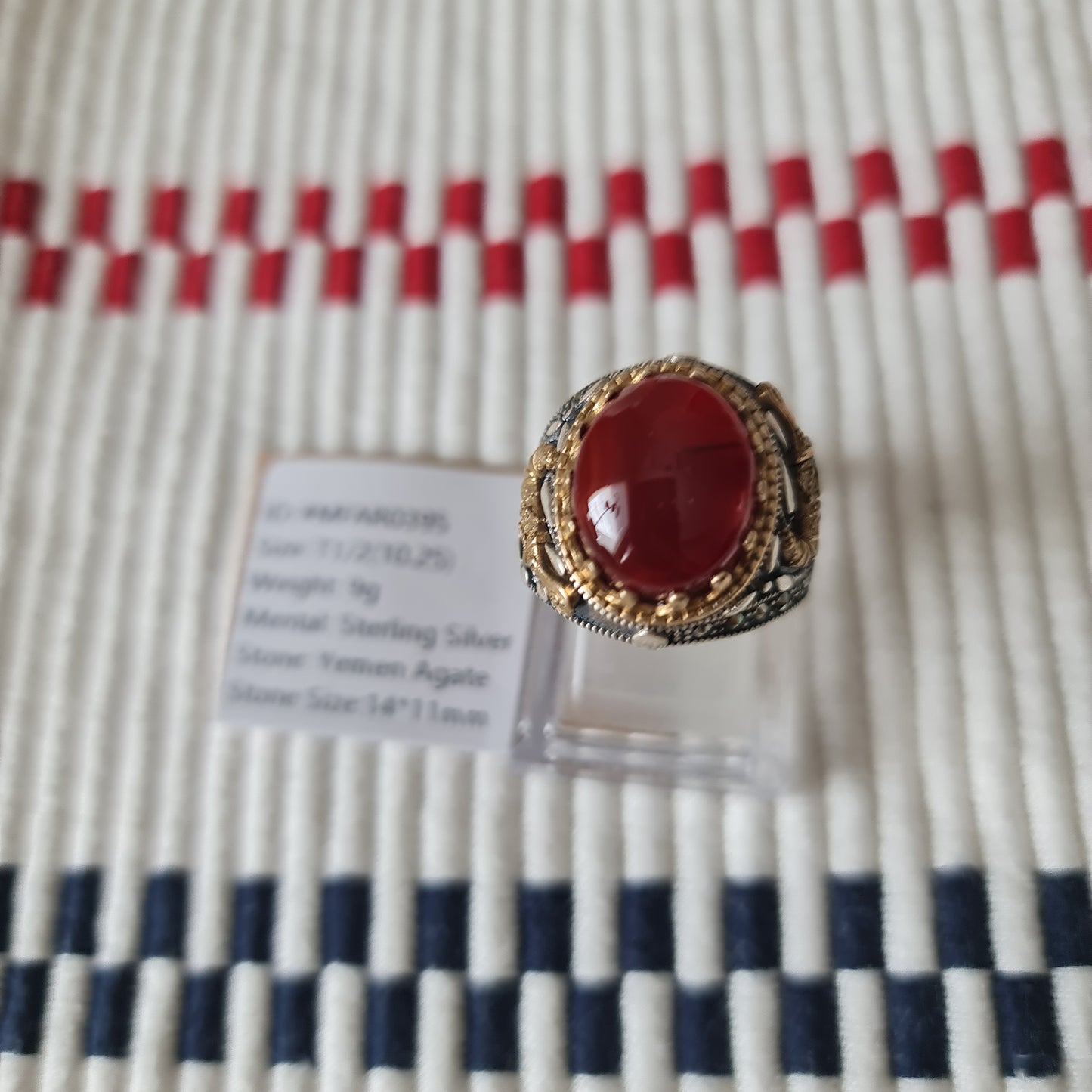 Yemeni Rare Genuine Agate 925 Silver Men's Ring MFAR0395