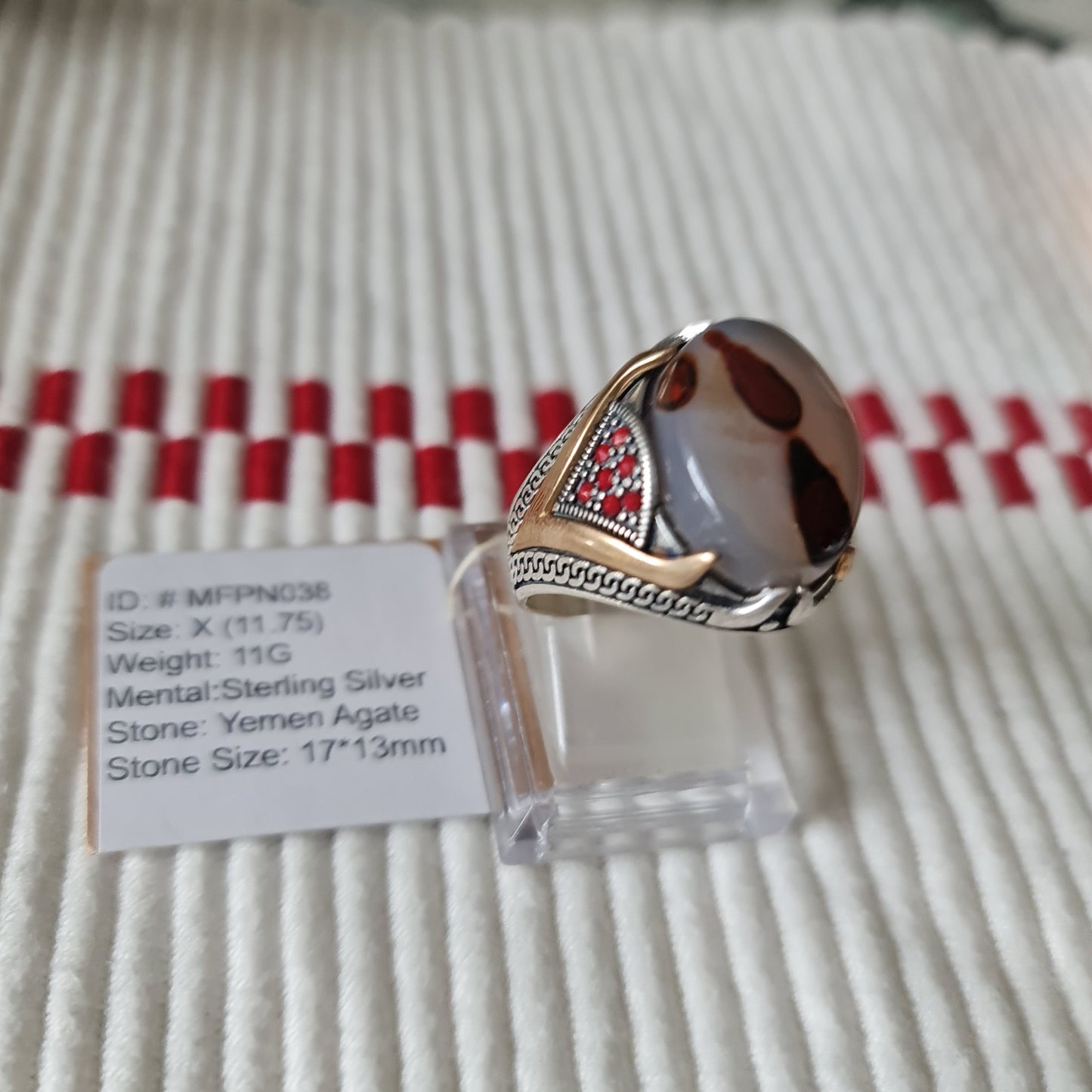 Yemeni Rare Genuine Agate 925 Silver Men's Ring MFPN038
