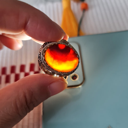 Yemeni Rare Genuine Agate 925 Silver Men's Ring MFAR0418