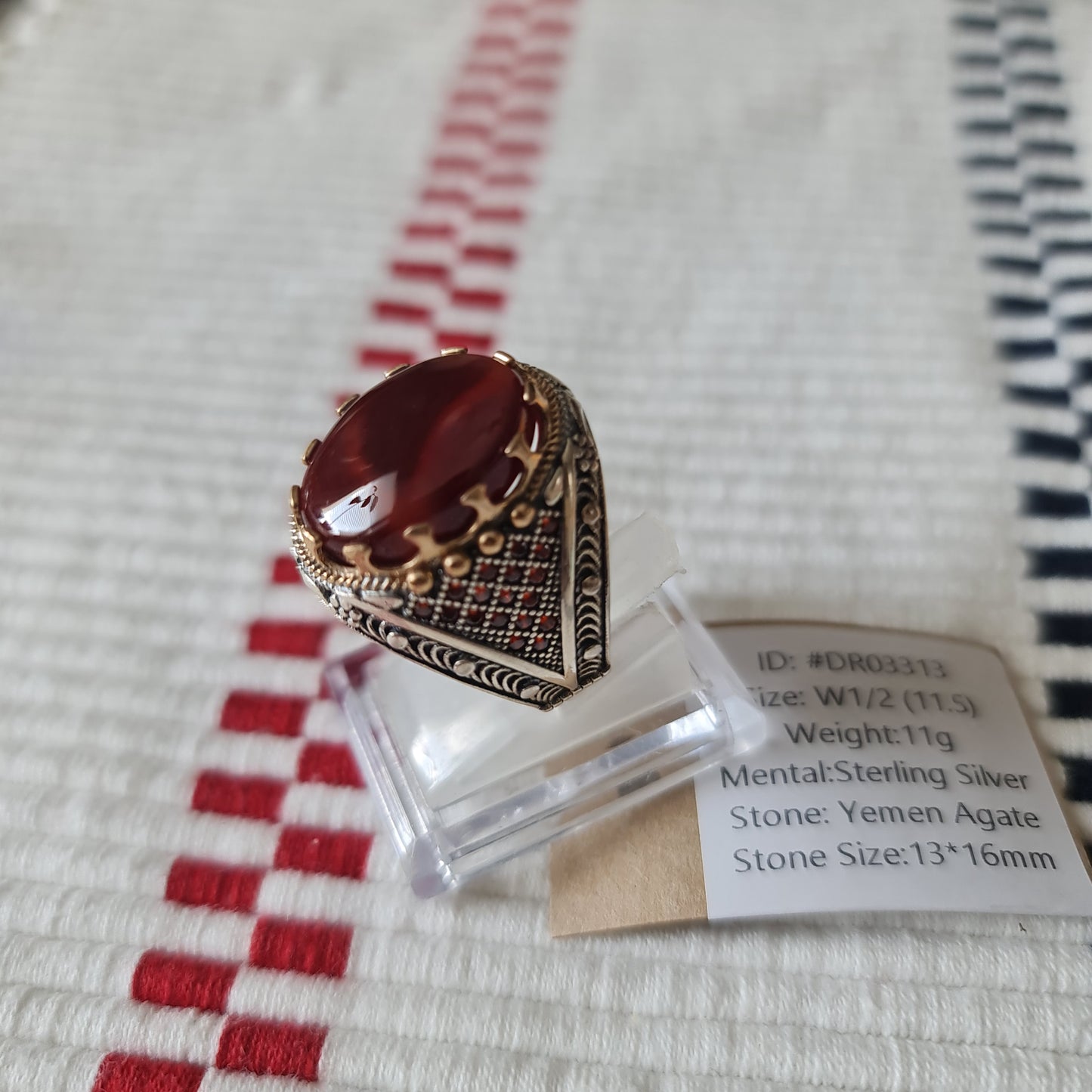 Yemeni Rare Genuine Agate 925 Silver Men's Ring DR03313