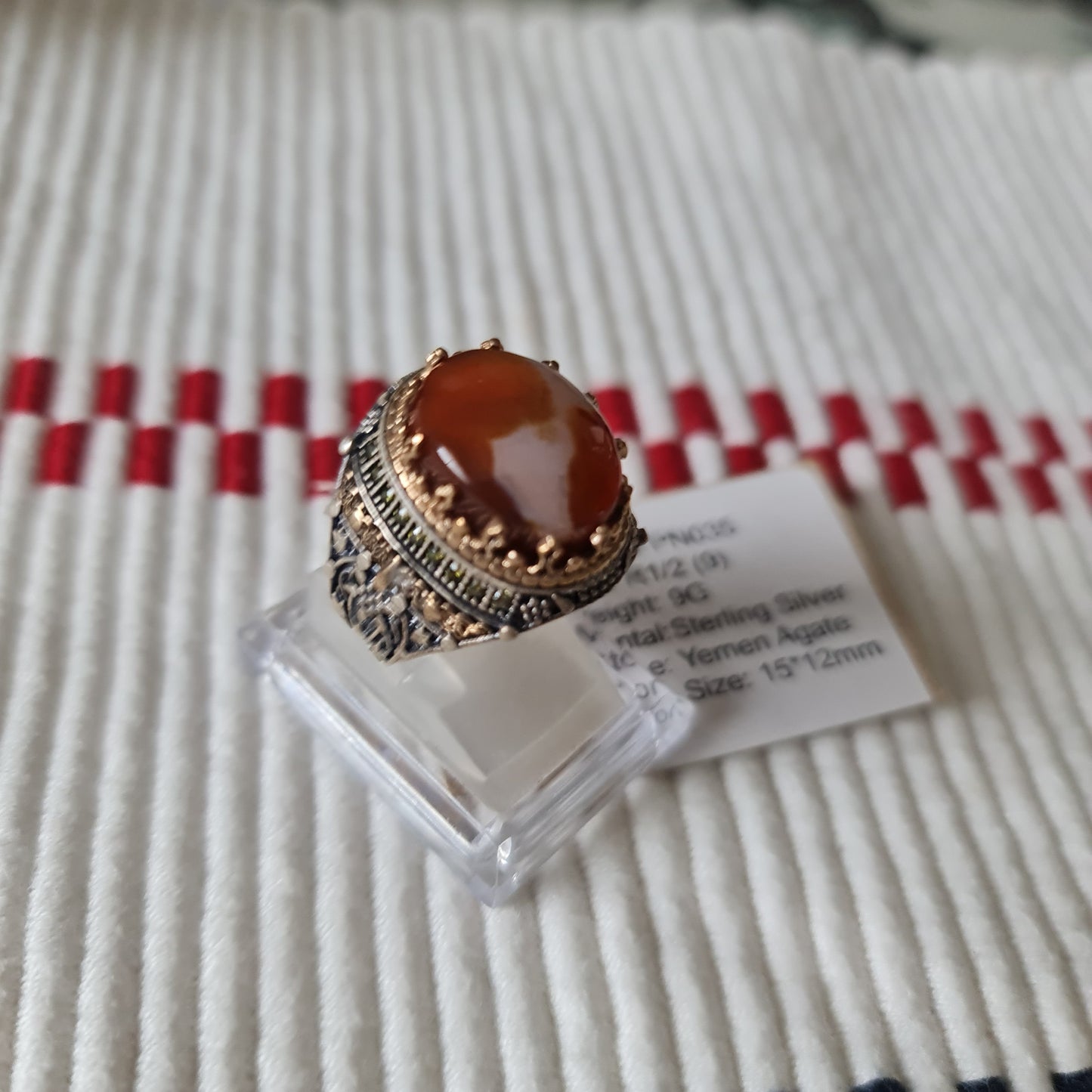 Yemeni Rare Genuine Agate 925 Silver Men's Ring MFPN035