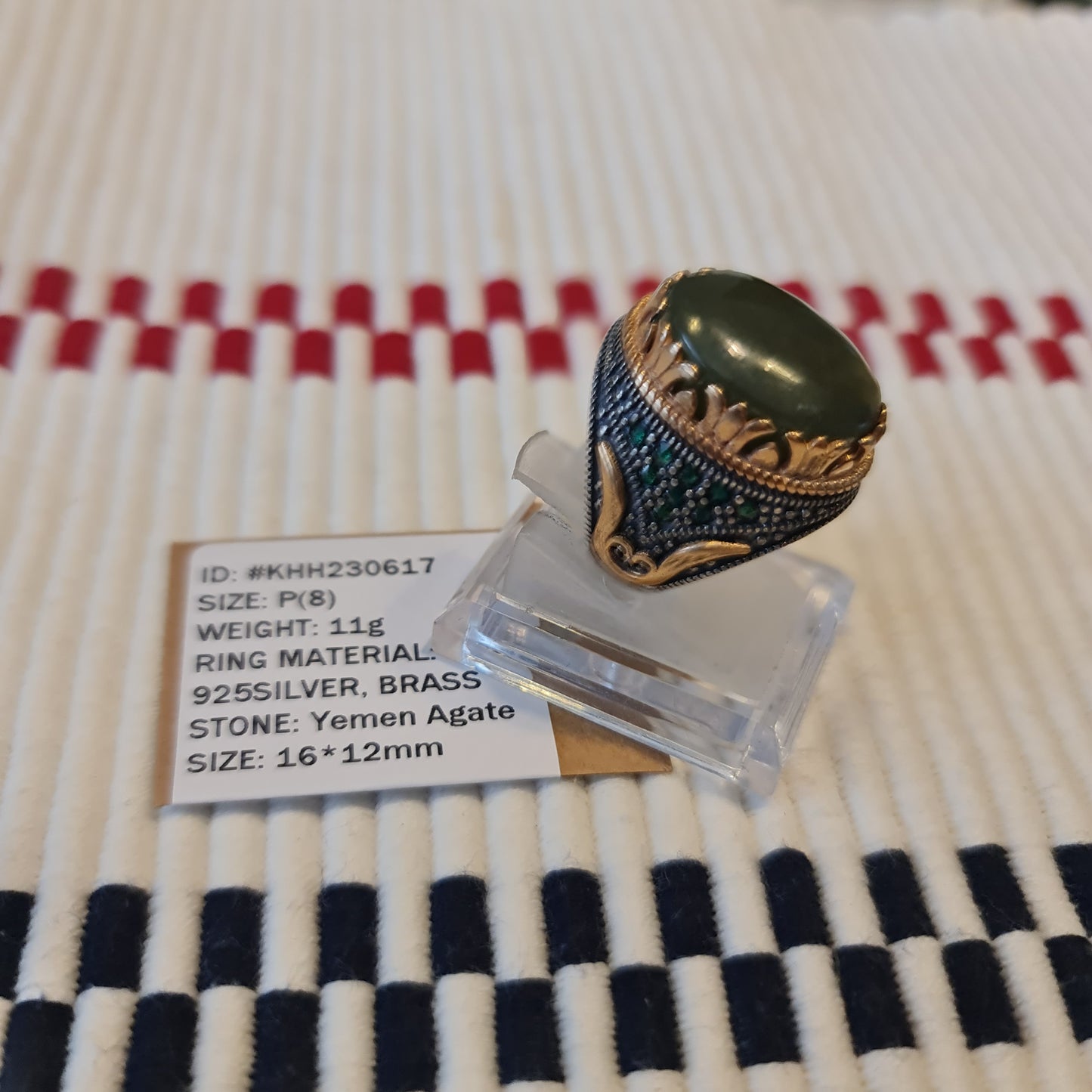 Yemeni Rare Genuine Agate 925 Silver Men's Ring KHH230617